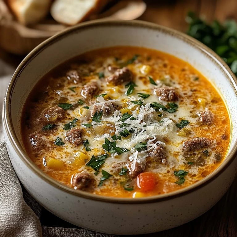 Hearty Italian Sausage Soup with Creamy Parmesan