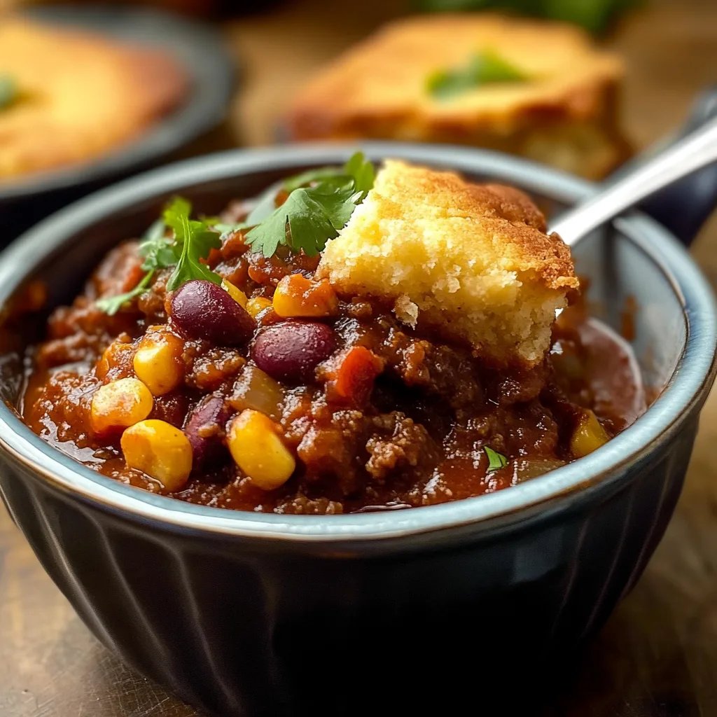 Texas Style Chili with Cornbread Crust